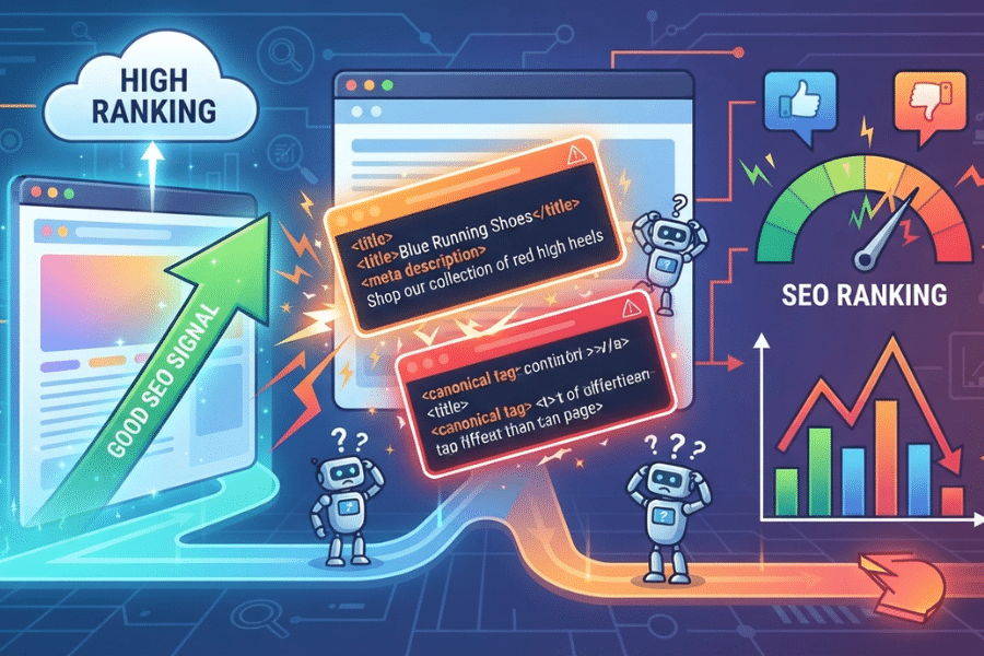 Impact SEO des métadonnées contradictoires